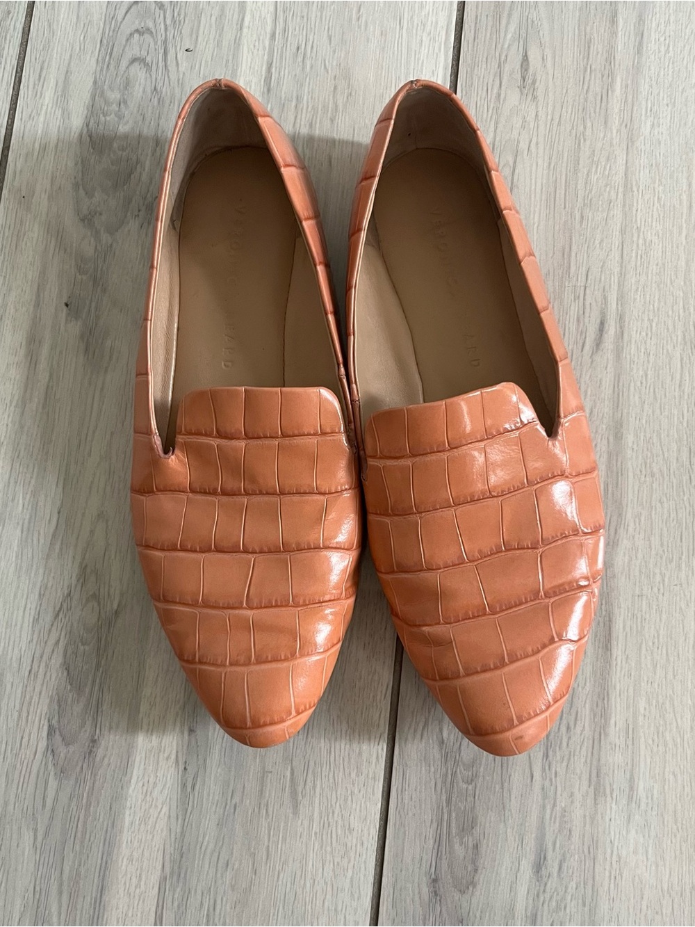 Veronica Beard Coral Croc-Embossed Peony Griffin Leather Loafers